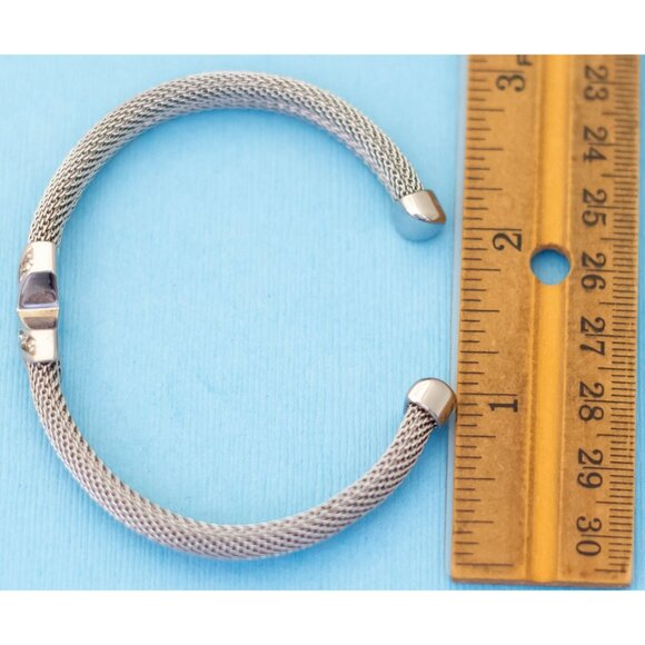 7 inch, Vintage Cross X Chained Bangle Silver Tone Cuff Bracelet - N35 - Picture 3 of 3